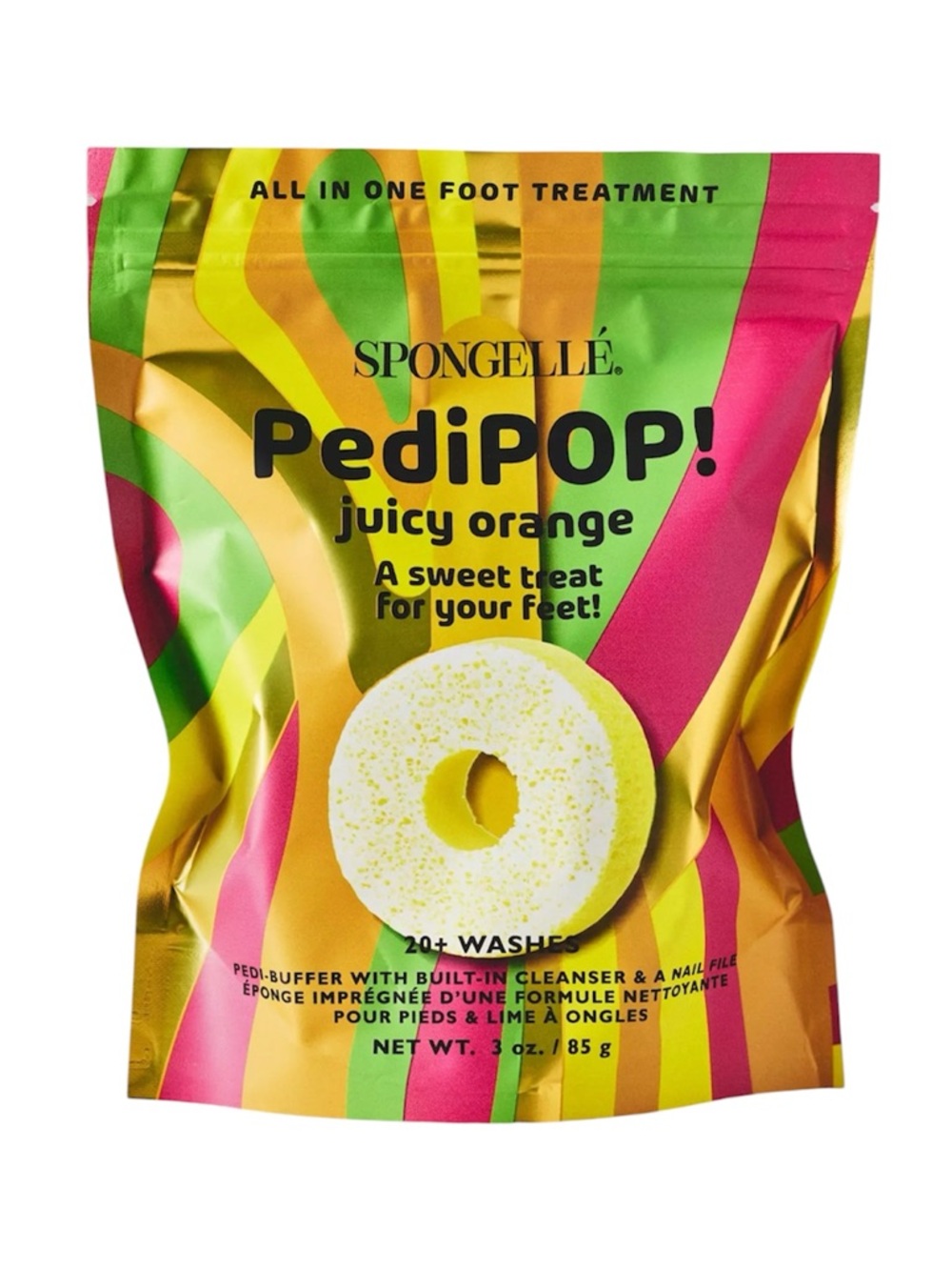 Spongelle PediPOP! Juicy Orange Foot Treatment - Orange, Pink, Green, Gold